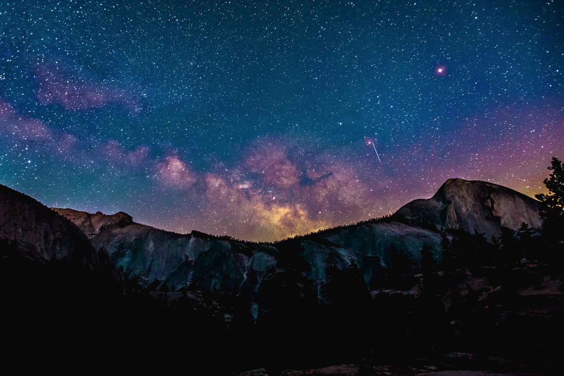 Star-filled night sky over rugged mountain landscape, MountainStarGalaxy theme
