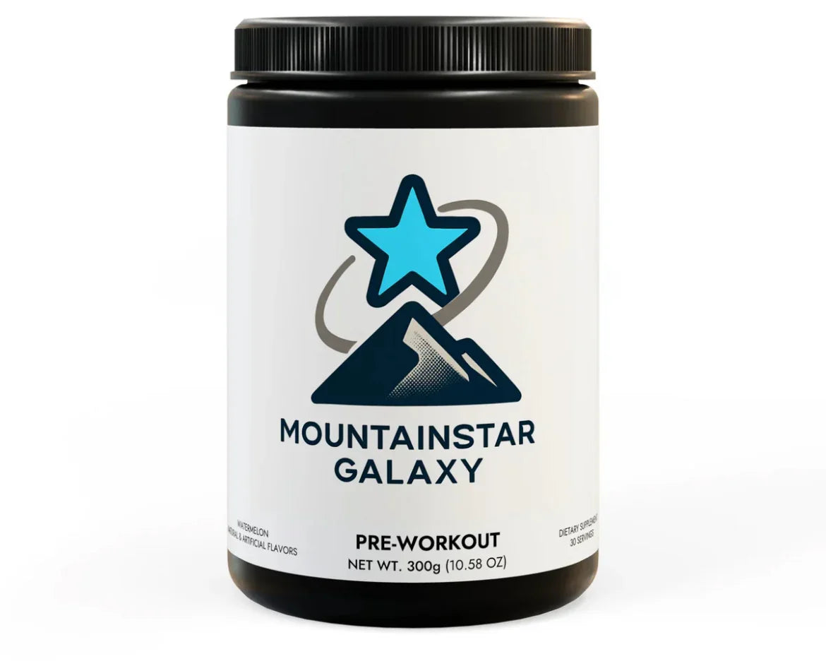 MountainStarGalaxy pre-workout supplement container with mountain and star logo