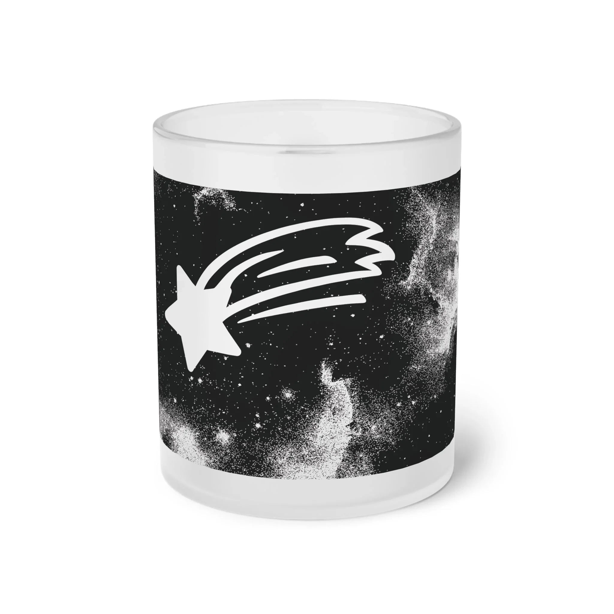 MountainStarGalaxy glass with white shooting star on black cosmic galaxy background