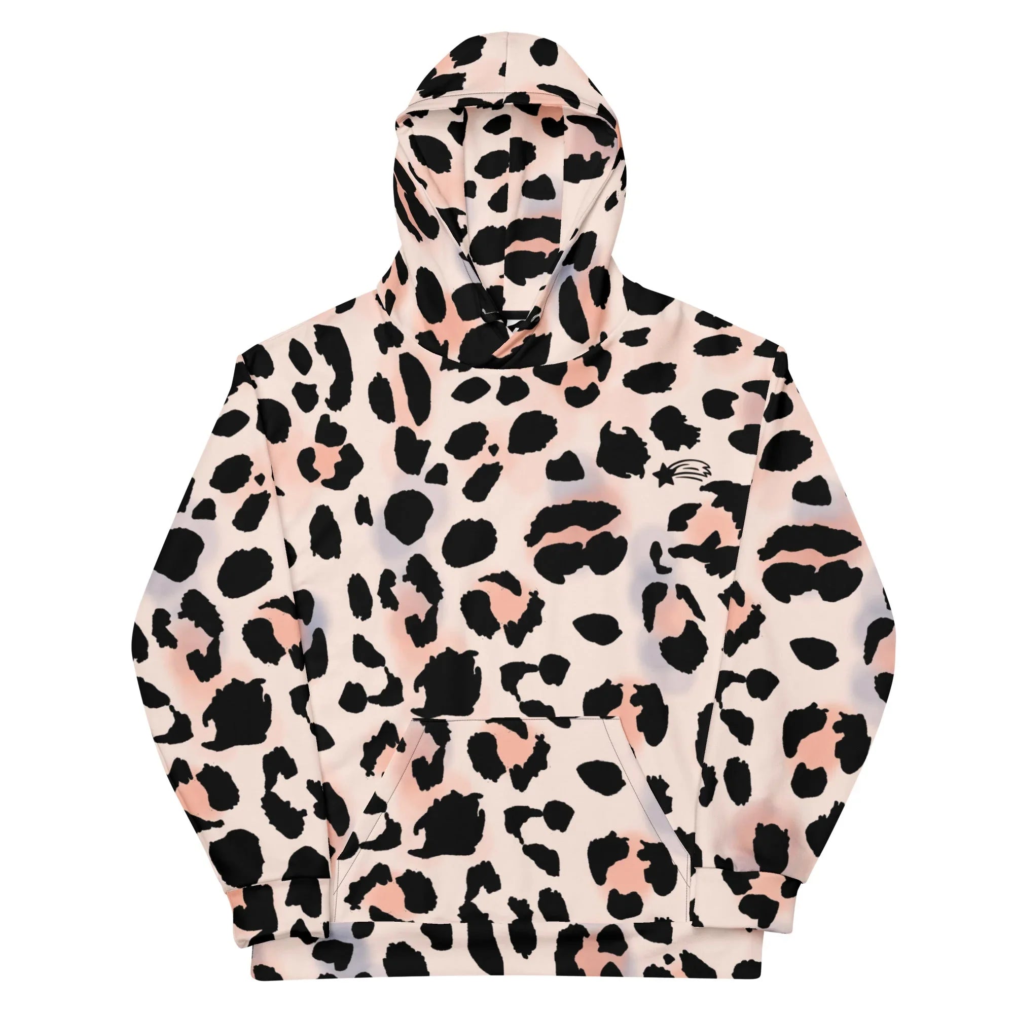 MountainStarGalaxy hoodie with a pink and black leopard print pattern and front pocket