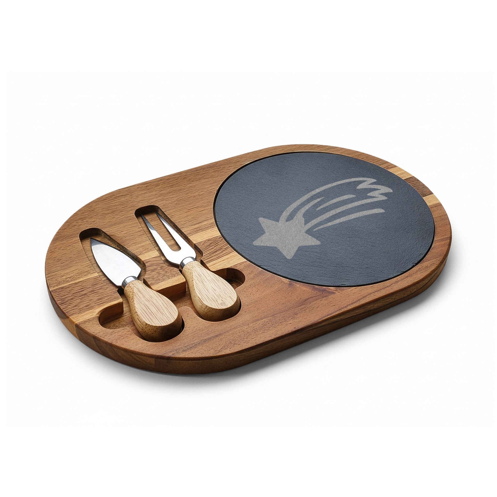 MountainStarGalaxy Engraved Acacia Charcuterie Board with Slate Insert & Cheese Knives Acacia Slate 8 1 4" x 12 1 4"