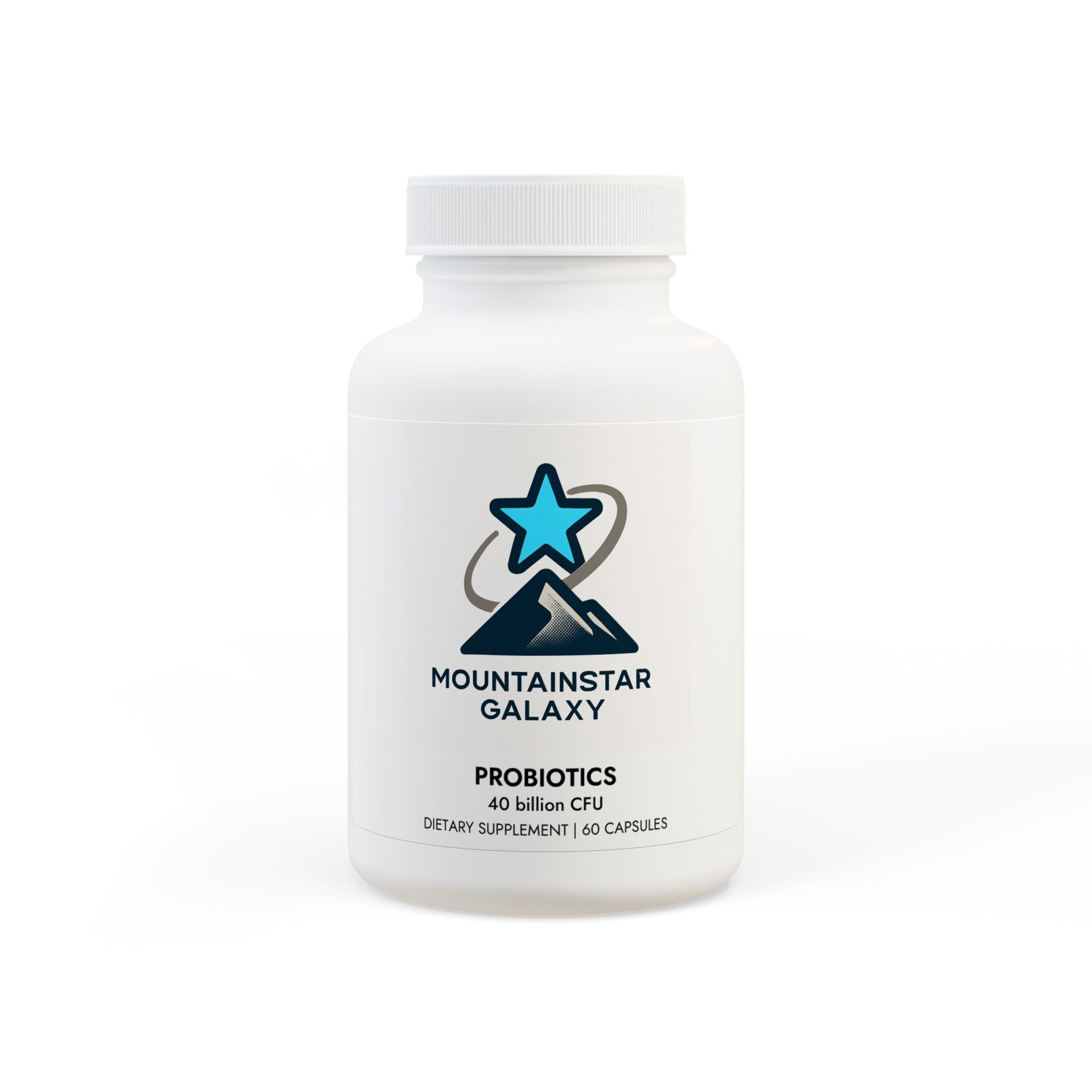 MountainStarGalaxy Probiotics Supplement (60 Capsules) White bottle + cap Unflavored 60 Vegetable capsules