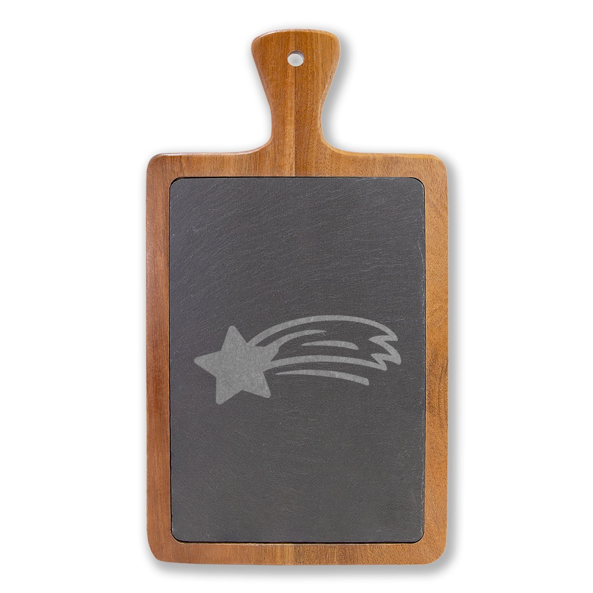 MountainStarGalaxy Engraved Acacia Charcuterie Board with Slate Insert & Cheese Knives Acacia Slate 13 1 4" x 7"