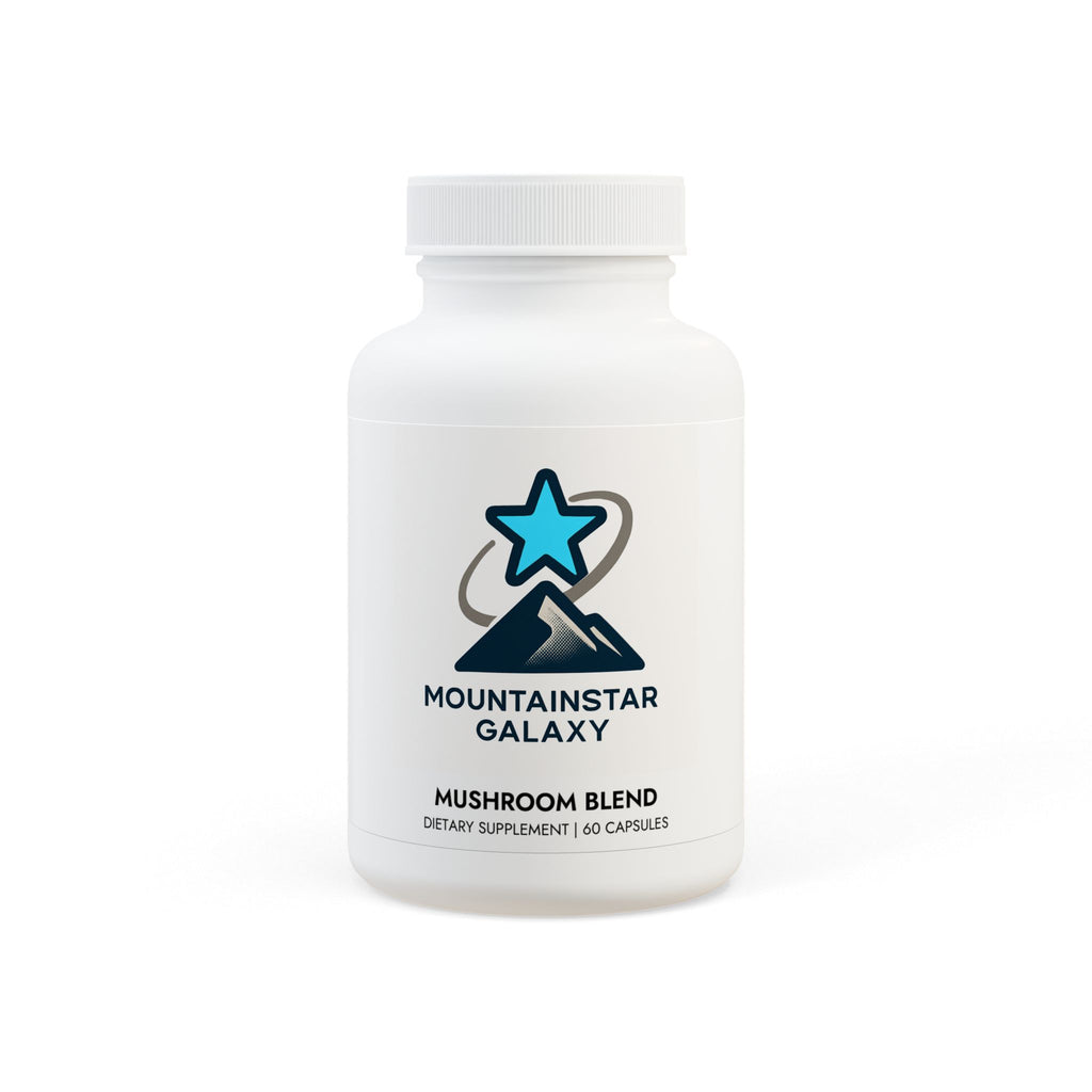 MountainStarGalaxy Mushroom Blend Supplement (60 Capsules) White bottle + cap Unflavored 60 Vegetable capsules
