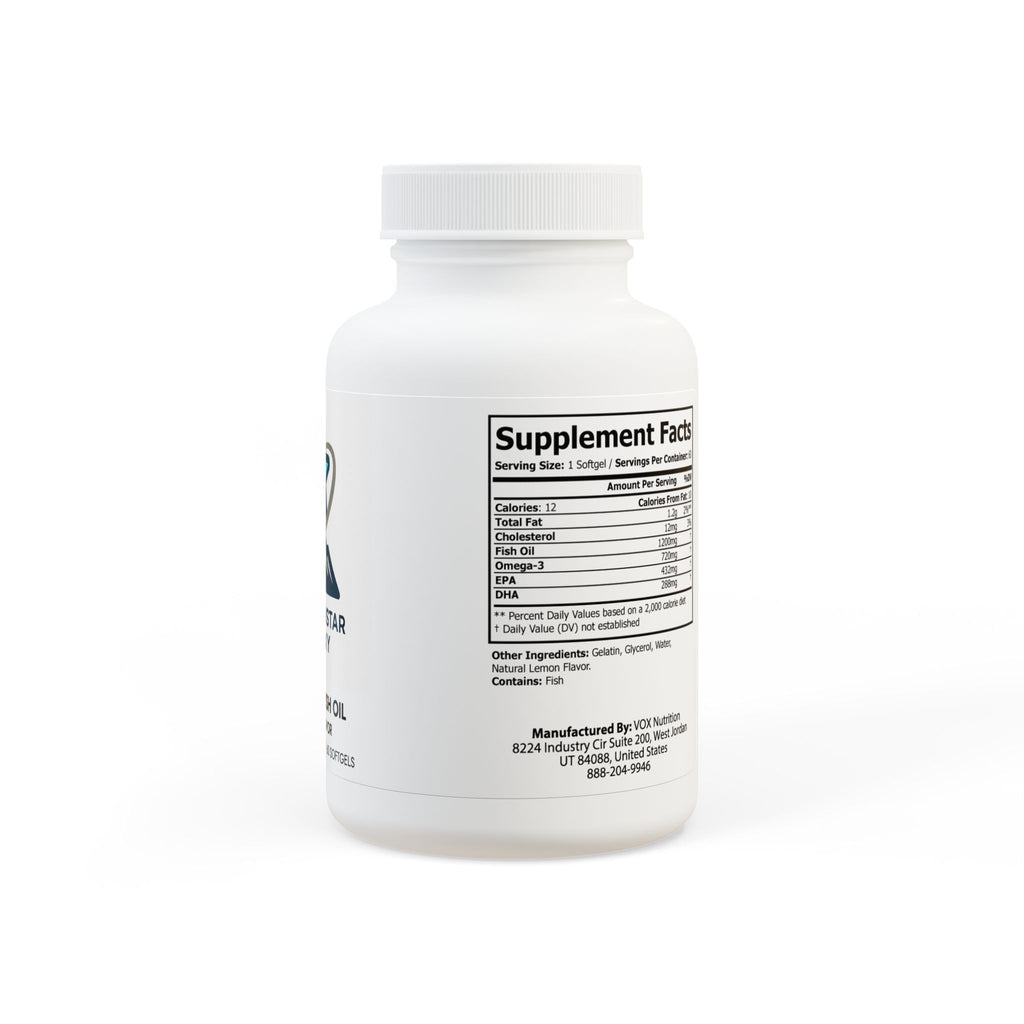 MountainStarGalaxy Omega 3 Fish Oil Supplement (60 Softgels) White bottle + cap Lemon 60 Softgels
