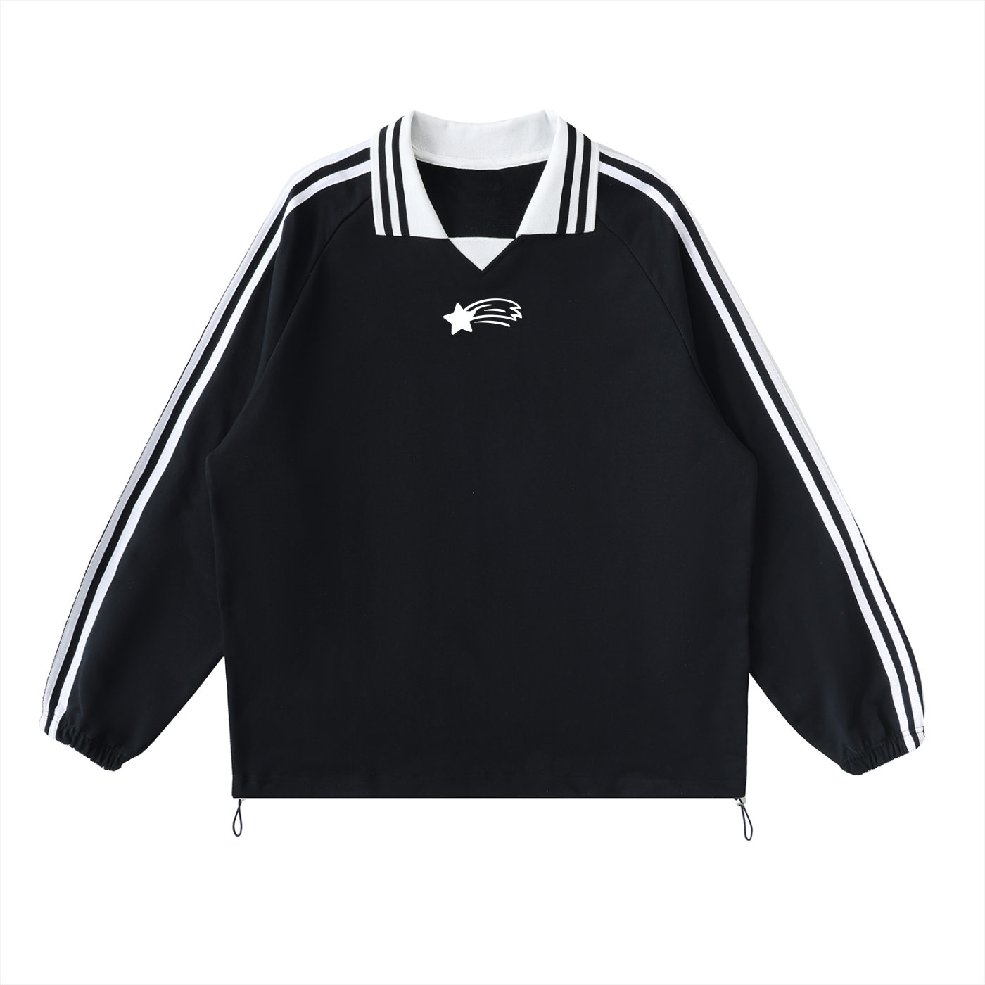 MountainStarGalaxy Unisex Contrast Striped Lapel Collar Sweatshirt Black