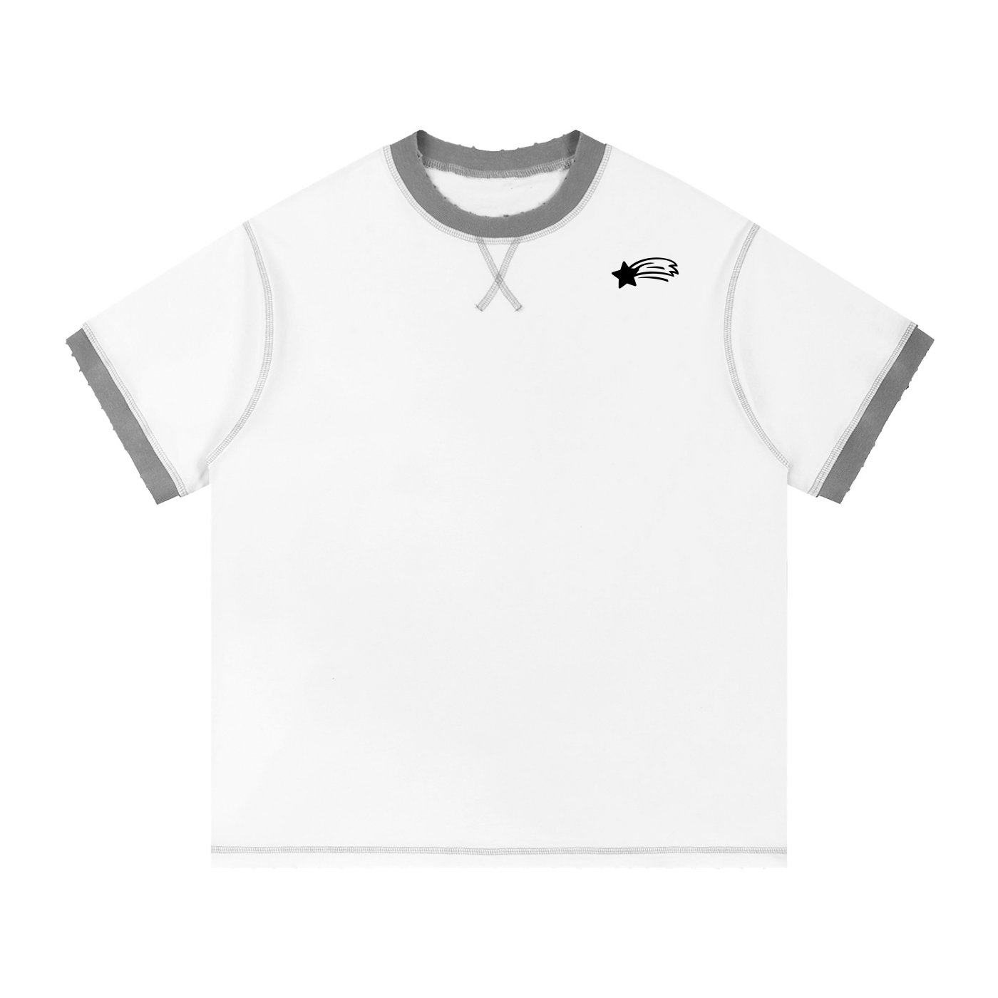 MountainStarGalaxy Unisex Contrast-Stitched Cotton Shirt White with Gray