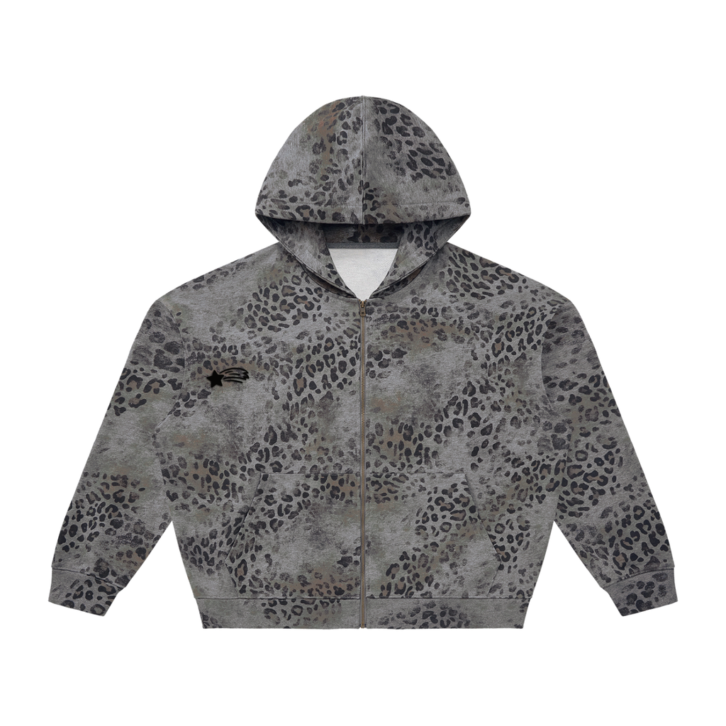 MountainStarGalaxy Vintage Wash Leopard Full Zip Hoodie