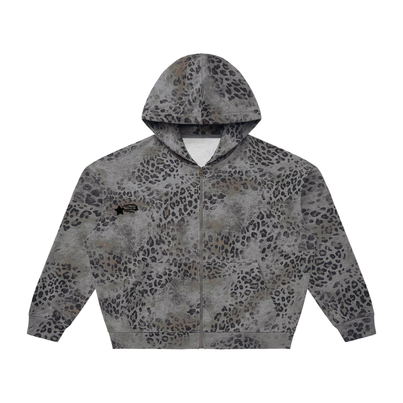 MountainStarGalaxy Vintage Wash Leopard Full Zip Hoodie