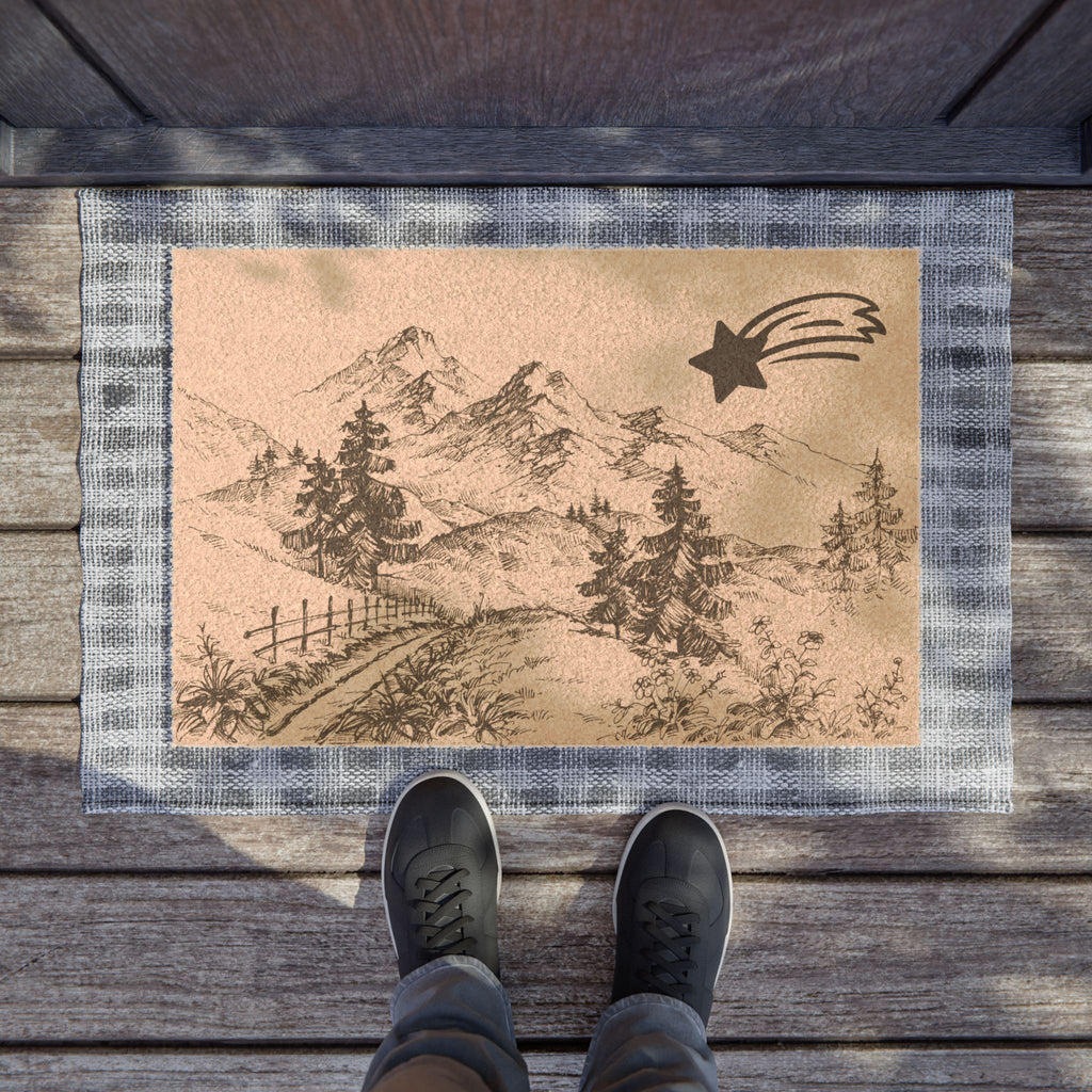 MountainStarGalaxy Rustic Mountain Scene Doormat 24" x 16"