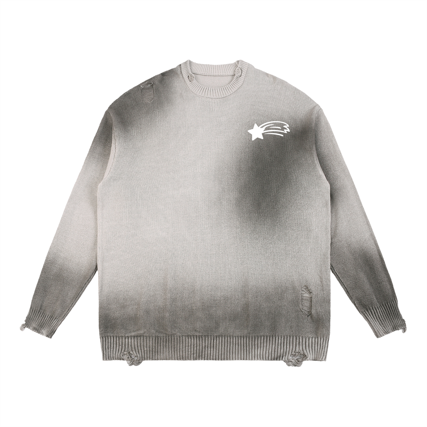 MountainStarGalaxy Unisex Sun Fade Distressed Ripped Crewneck Sweater Light Gray