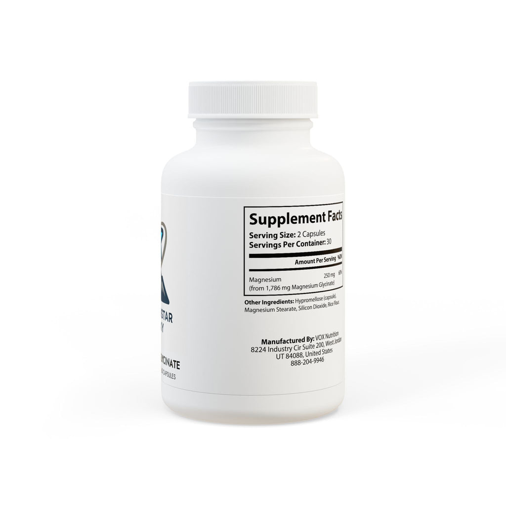 MountainStarGalaxy Magnesium Glycinate Supplement (60 Capsules) White bottle + cap Unflavored 60 Capsules