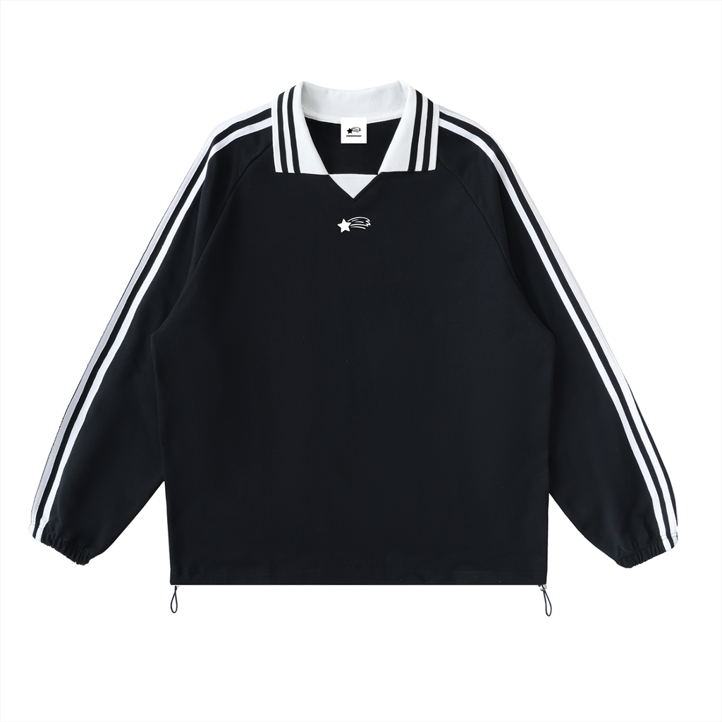 MountainStarGalaxy Unisex Contrast Striped Lapel Collar Sweatshirt