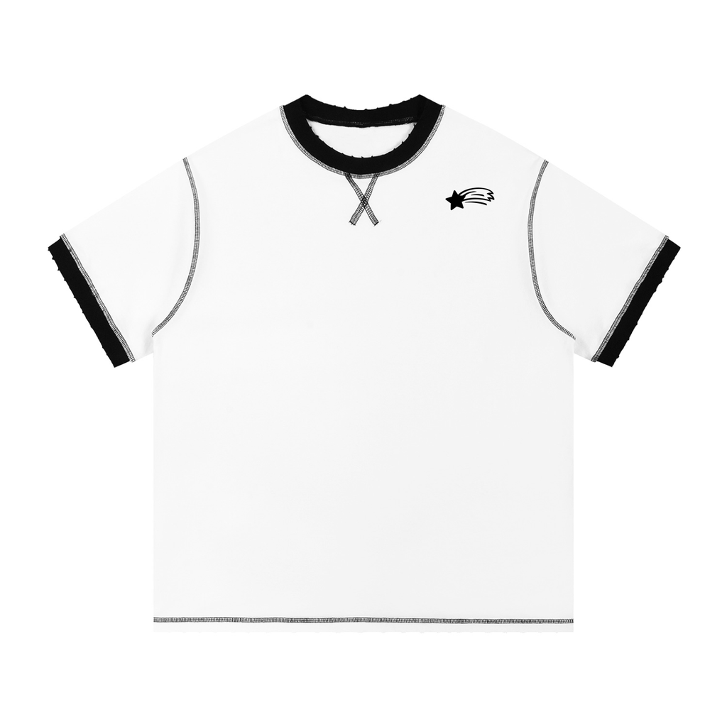 MountainStarGalaxy Unisex Contrast-Stitched Cotton Shirt White with Black