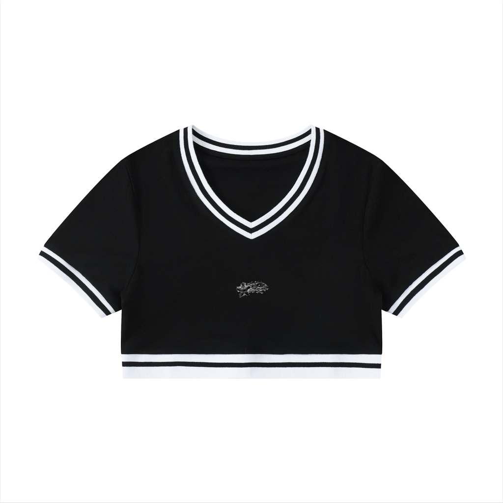 MountainStarGalaxy Women's Color Block V-Neck Crop T-Shirt