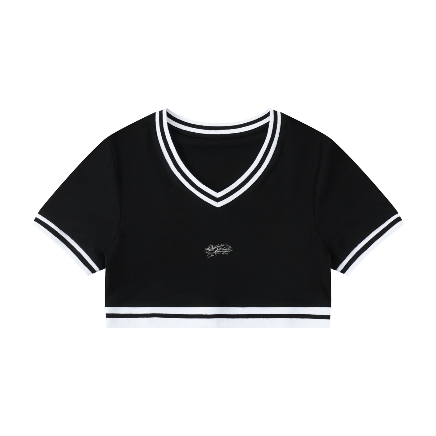 MountainStarGalaxy Women's Color Block V-Neck Crop T-Shirt