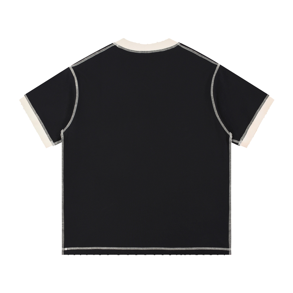 MountainStarGalaxy Unisex Contrast-Stitched Cotton Shirt Black with Apricot