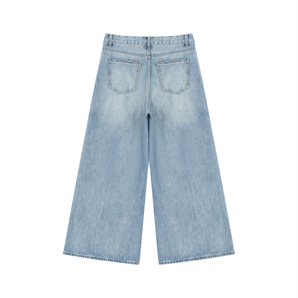 MountainStarGalaxy Women's Vintage Wash Distressed Wide Leg Jeans