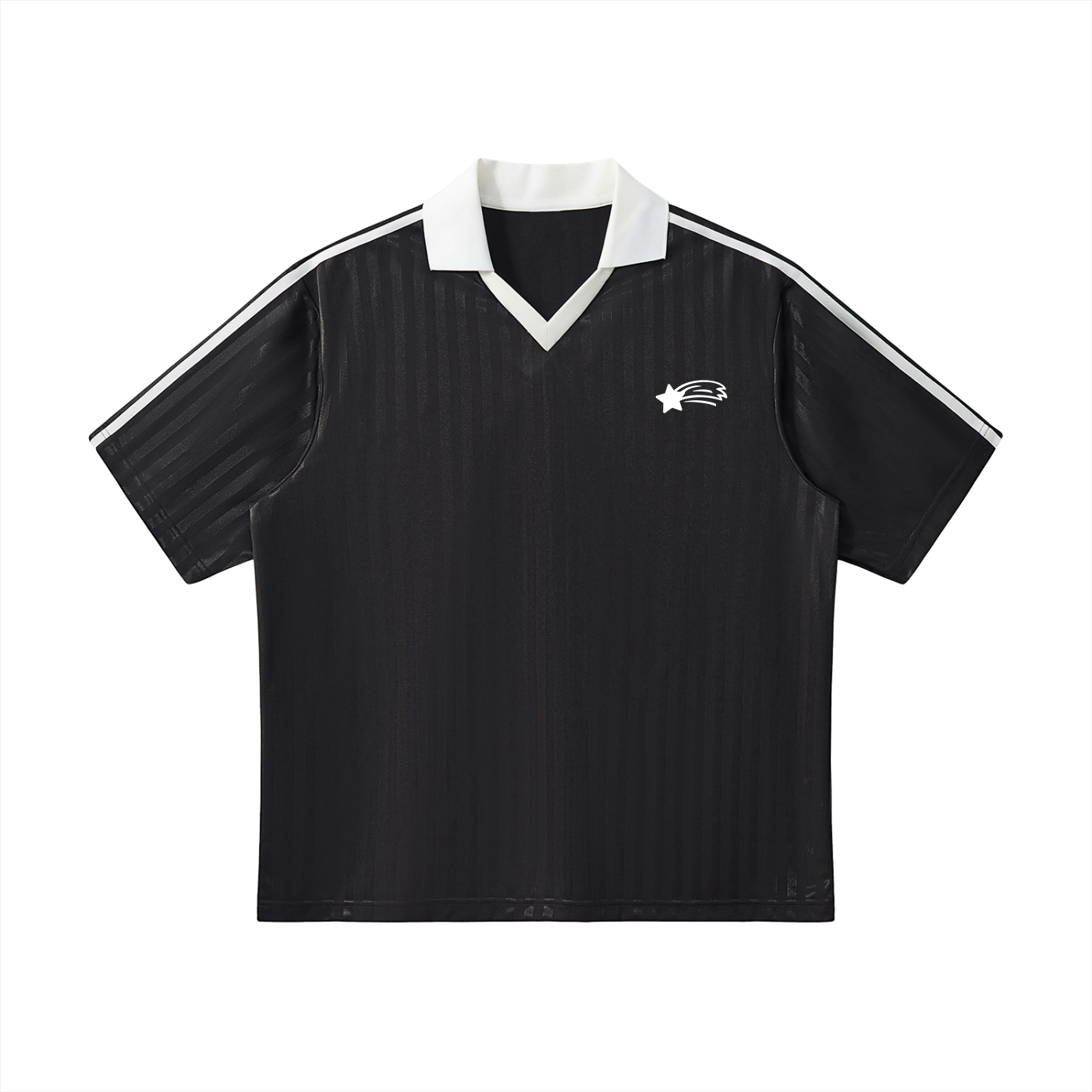 MountainStarGalaxy Contrast Collar Striped Soccer Jersey Black with White