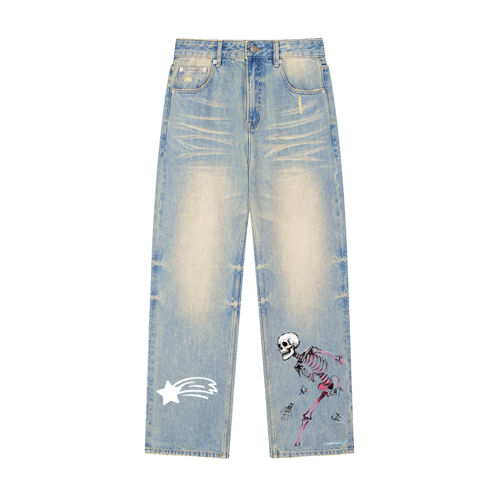 MountainStarGalaxy Unisex Sun Fade Raw Hem Denim Jeans Blue