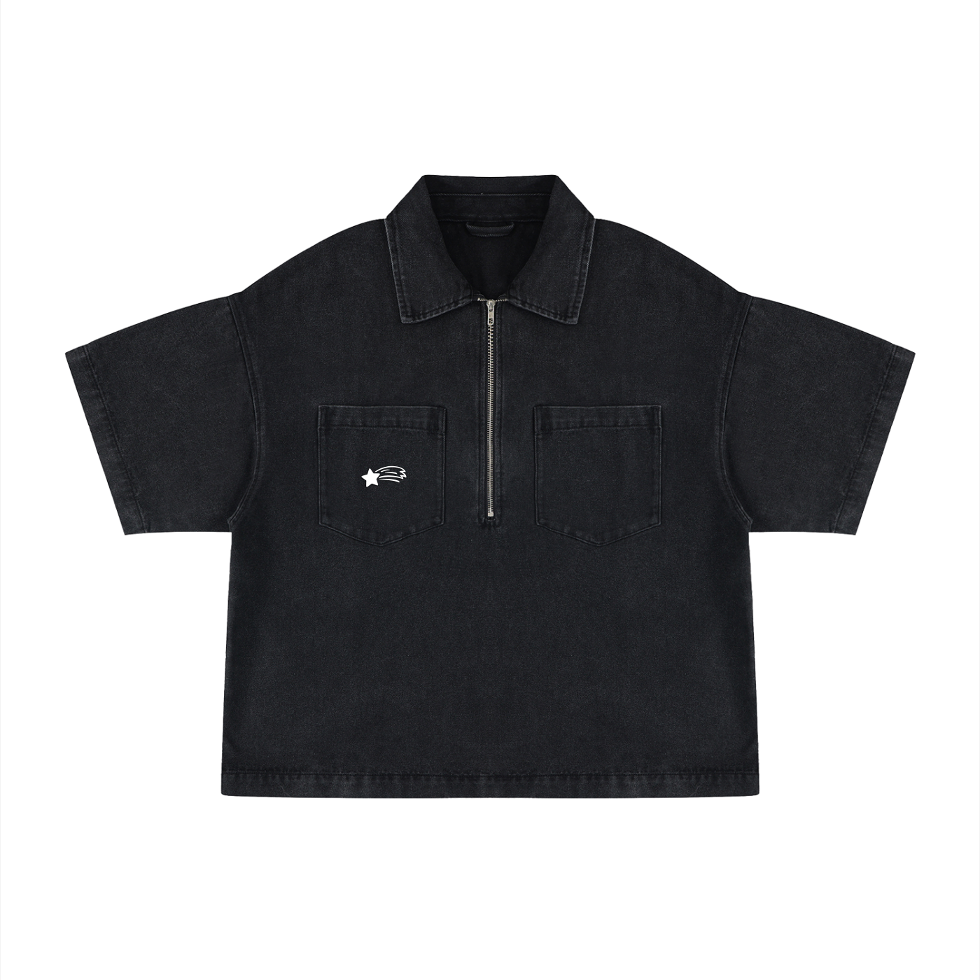 MountainStarGalaxy Unisex Vintage Wash Boxy Quarter-Zip Denim Shirt