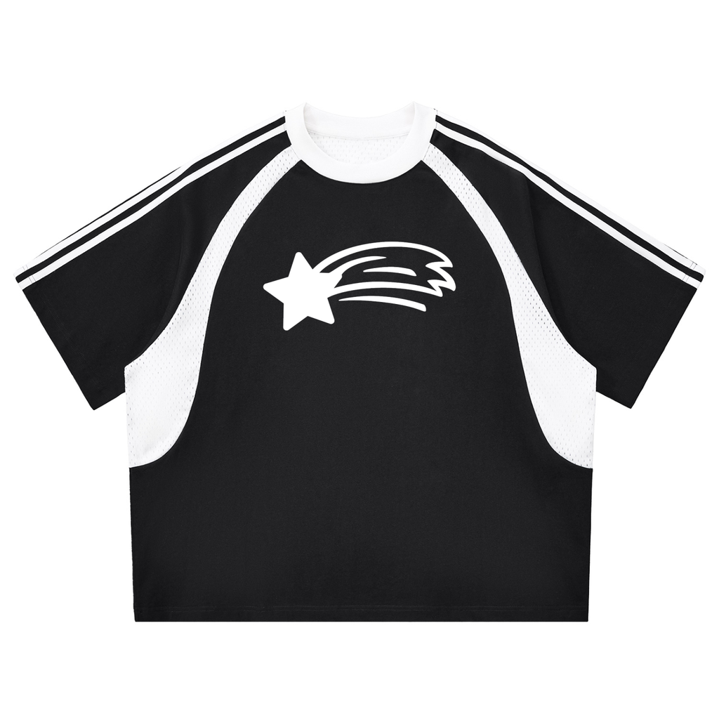 MountainStarGalaxy Contrast Stripes Panel Mesh T-shirt Black with White