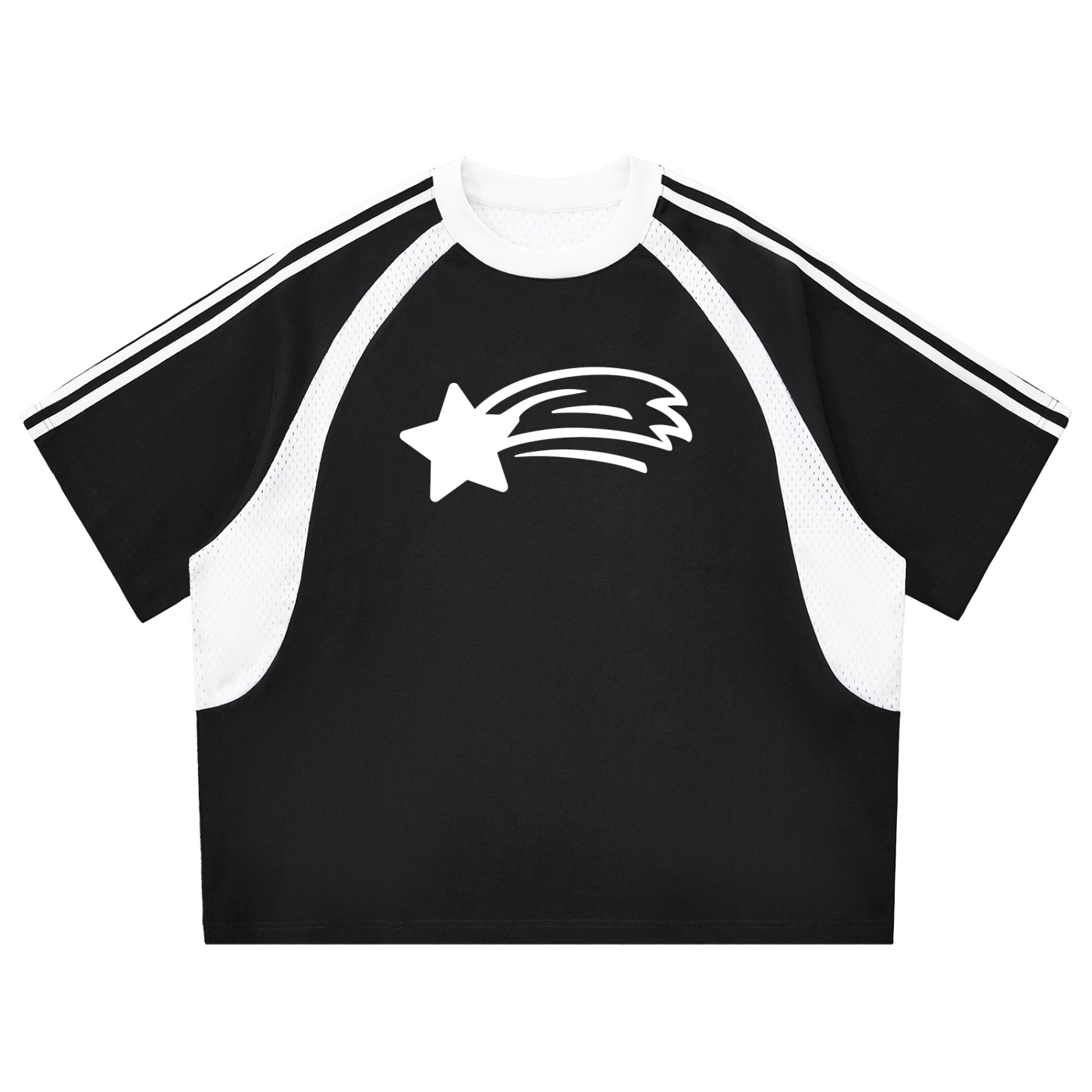 MountainStarGalaxy Contrast Stripes Panel Mesh T-shirt Black with White
