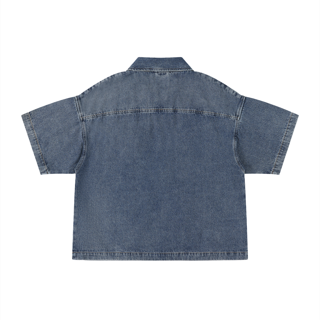 MountainStarGalaxy Unisex Vintage Wash Boxy Quarter-Zip Denim Shirt