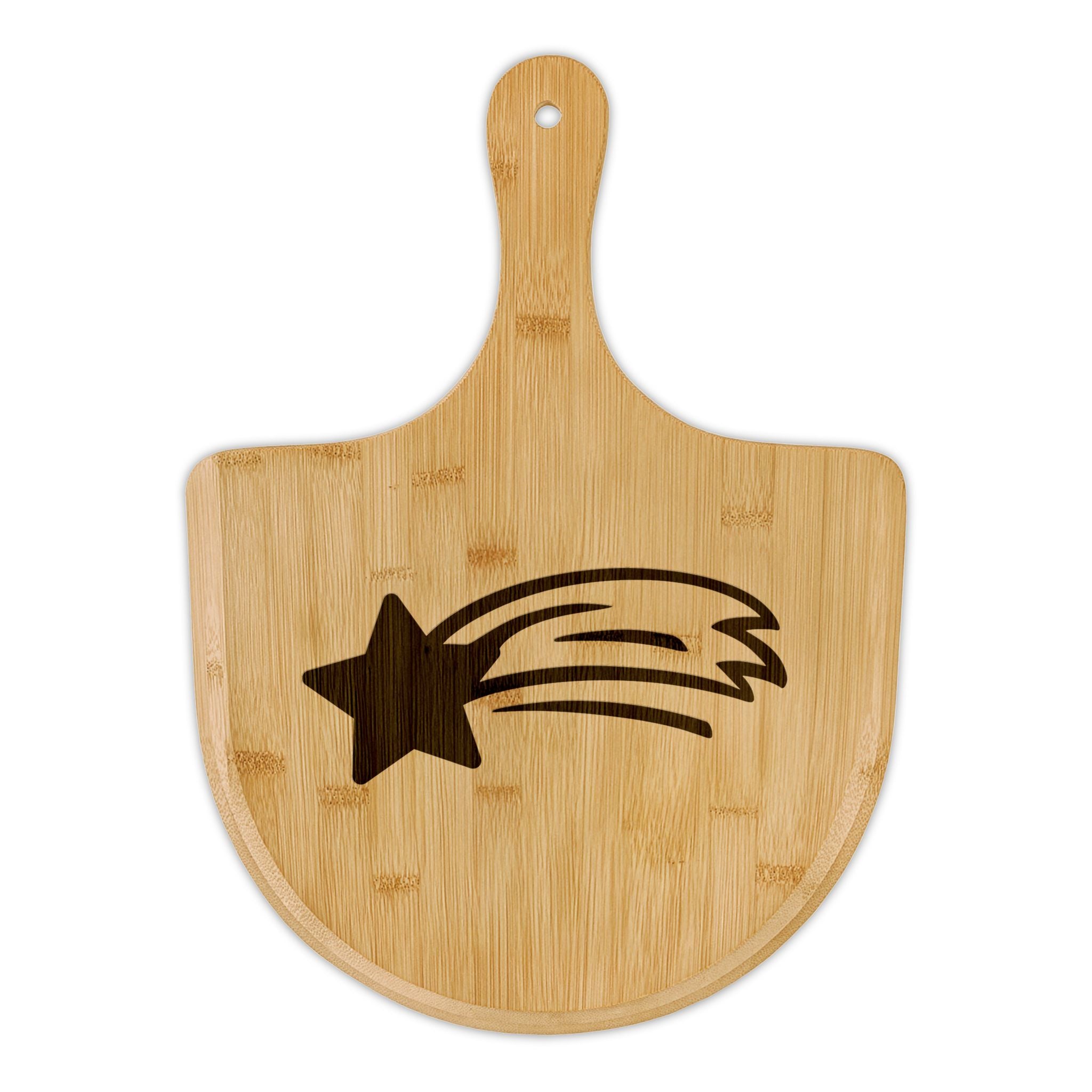 MountainStarGalaxy Engraved Bamboo Pizza Peel — Shooting Star Logo, Personalized Kitchen Serving Board 15 1 2" x 11" Bamboo