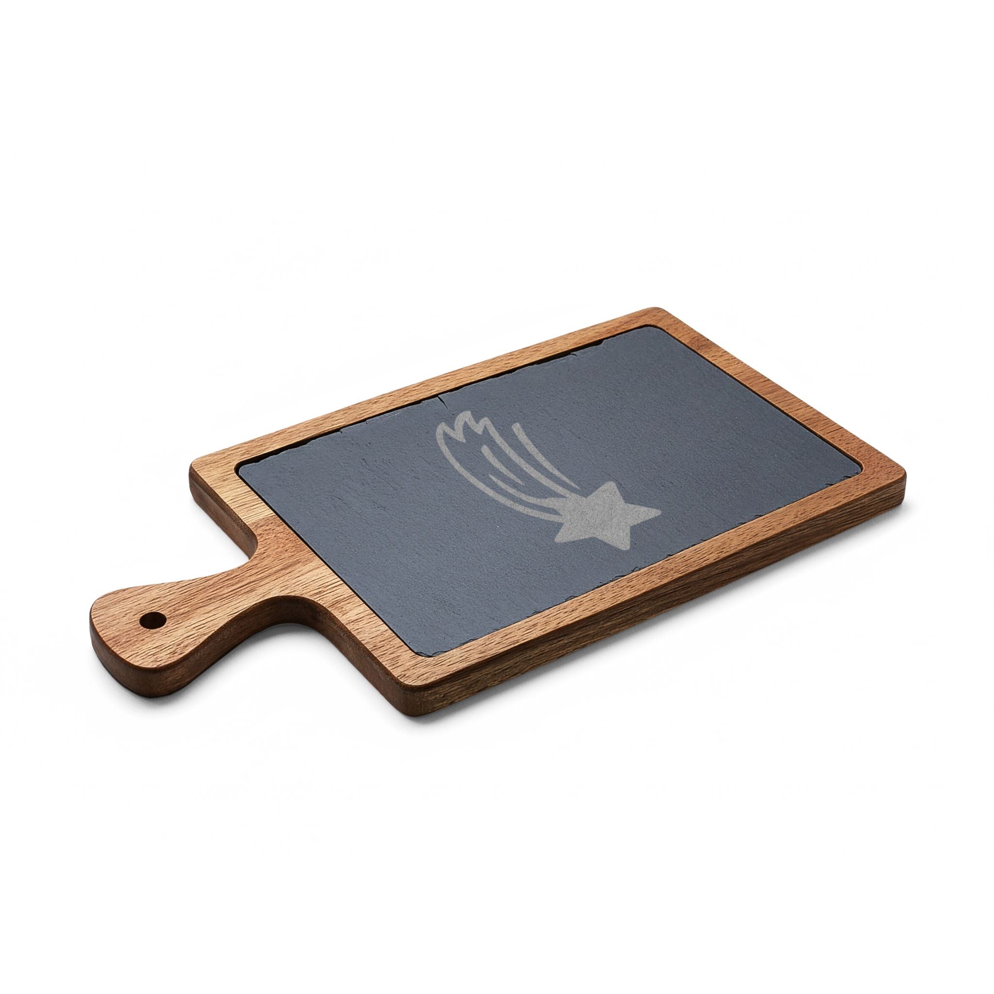 MountainStarGalaxy Engraved Acacia Charcuterie Board with Slate Insert & Cheese Knives Acacia Slate 8 1 4" x 12 1 4"