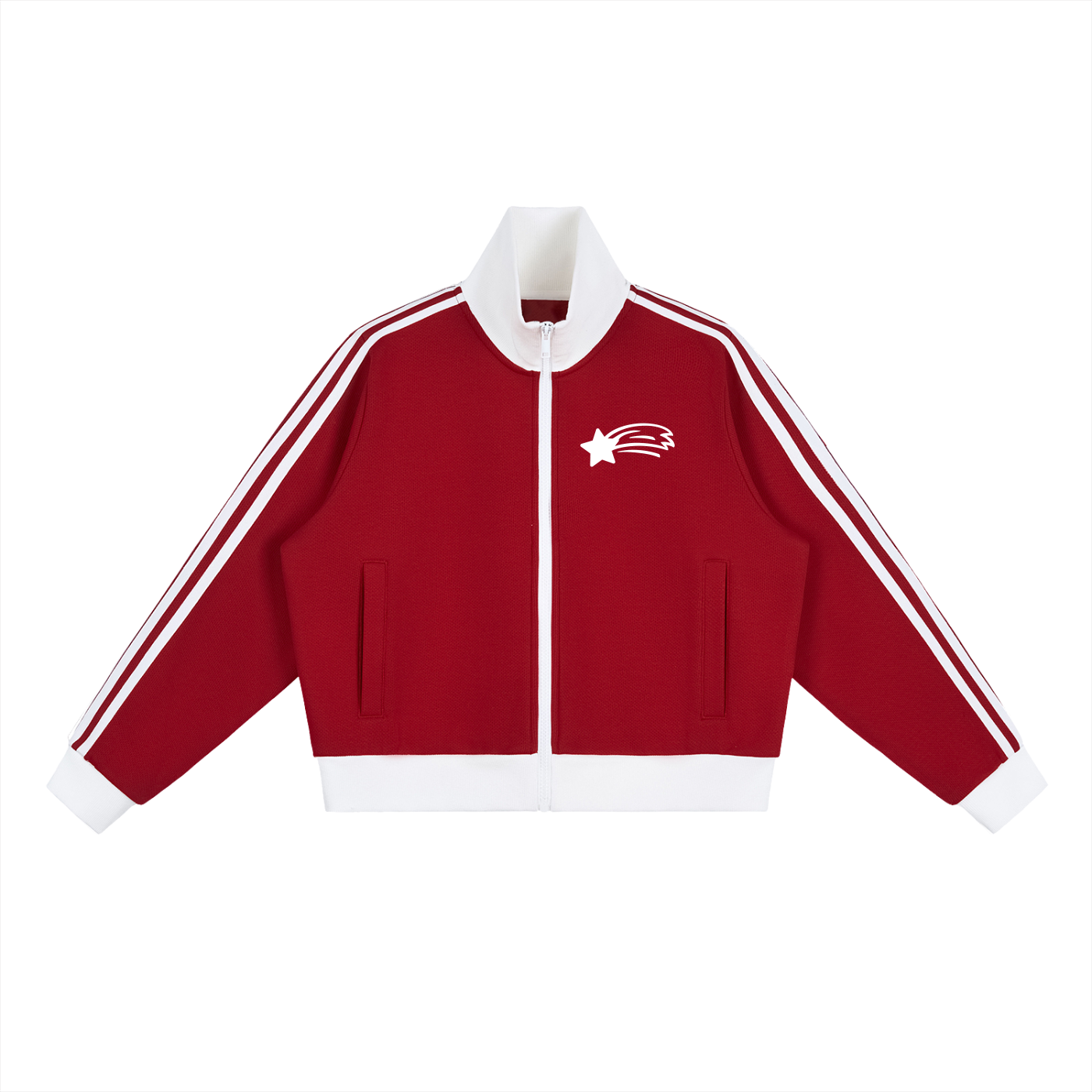 MountainStarGalaxy Contrast Side Stripe Fleece Cropped Track Jacket Red