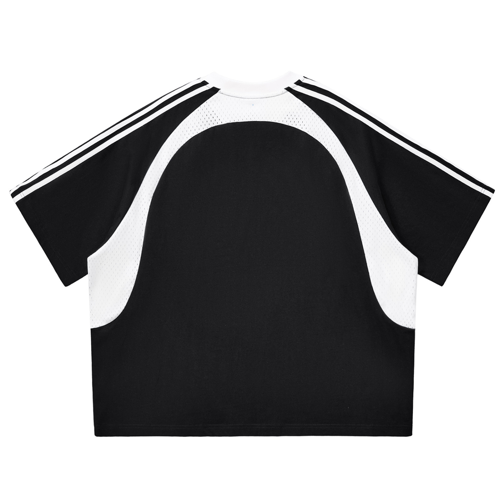 MountainStarGalaxy Contrast Stripes Panel Mesh T-shirt Black with White