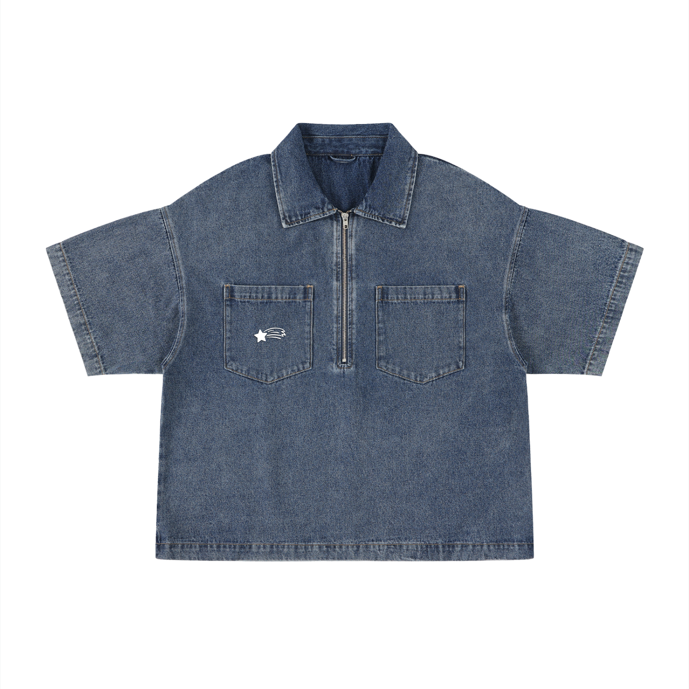 MountainStarGalaxy Unisex Vintage Wash Boxy Quarter-Zip Denim Shirt