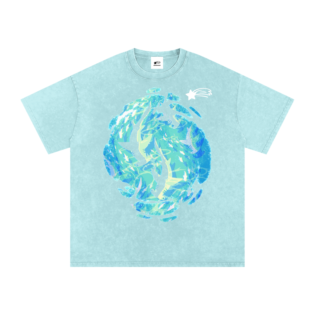 MountainStarGalaxy Unisex Snow Washed Oversized Cotton T-Shirt Water Blue