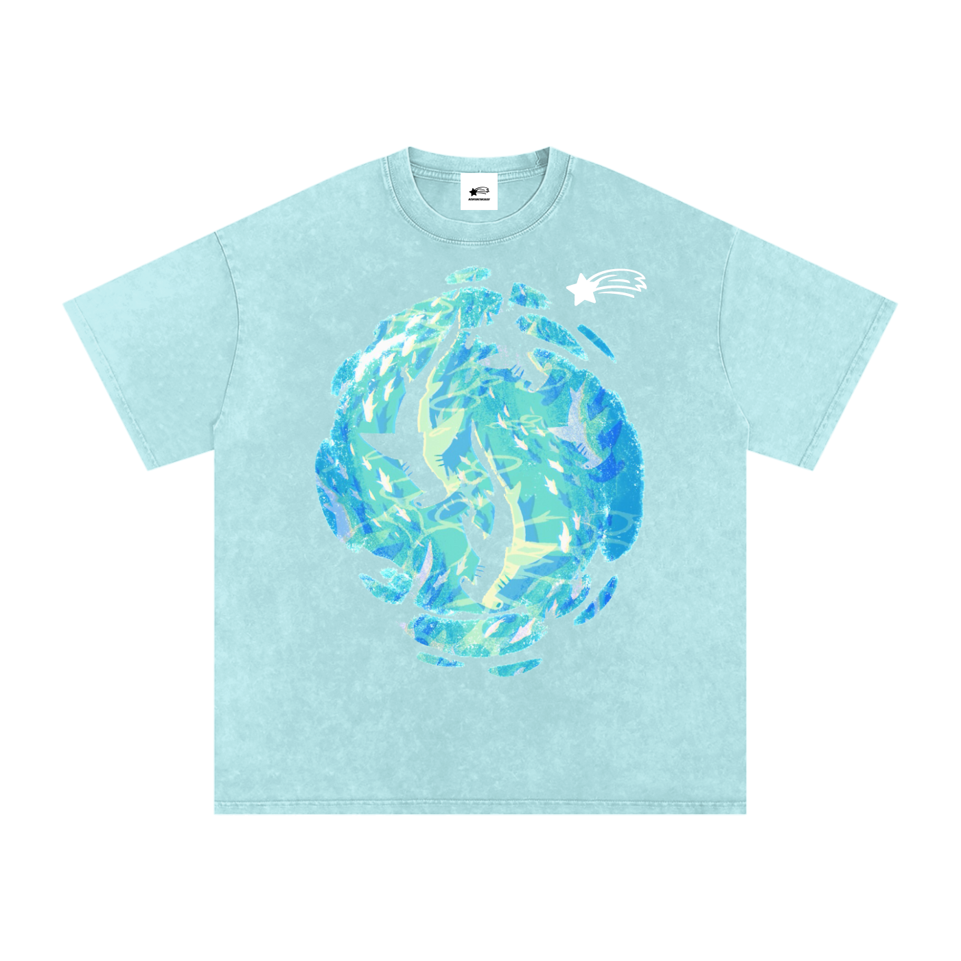 MountainStarGalaxy Unisex Snow Washed Oversized Cotton T-Shirt Water Blue