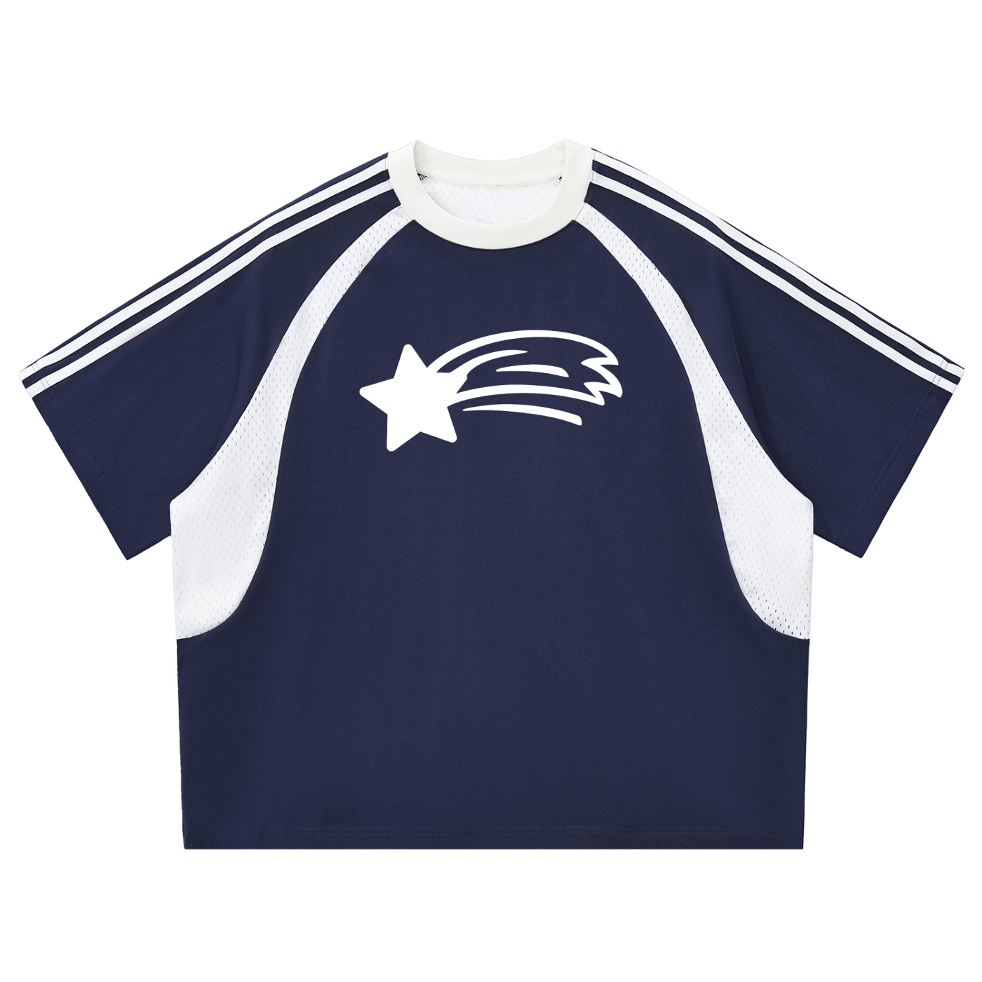 MountainStarGalaxy Contrast Stripes Panel Mesh T-shirt Royal Blue with White