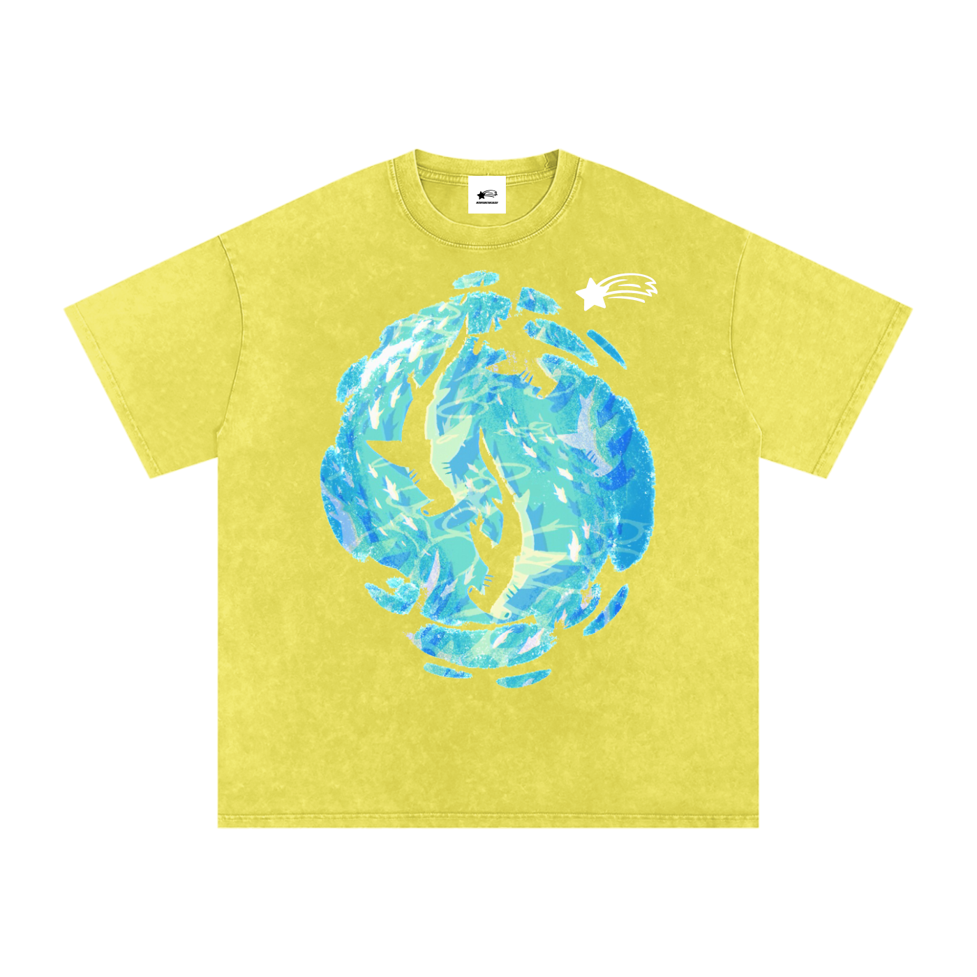 MountainStarGalaxy Unisex Snow Washed Oversized Cotton T-Shirt Olive Yellow