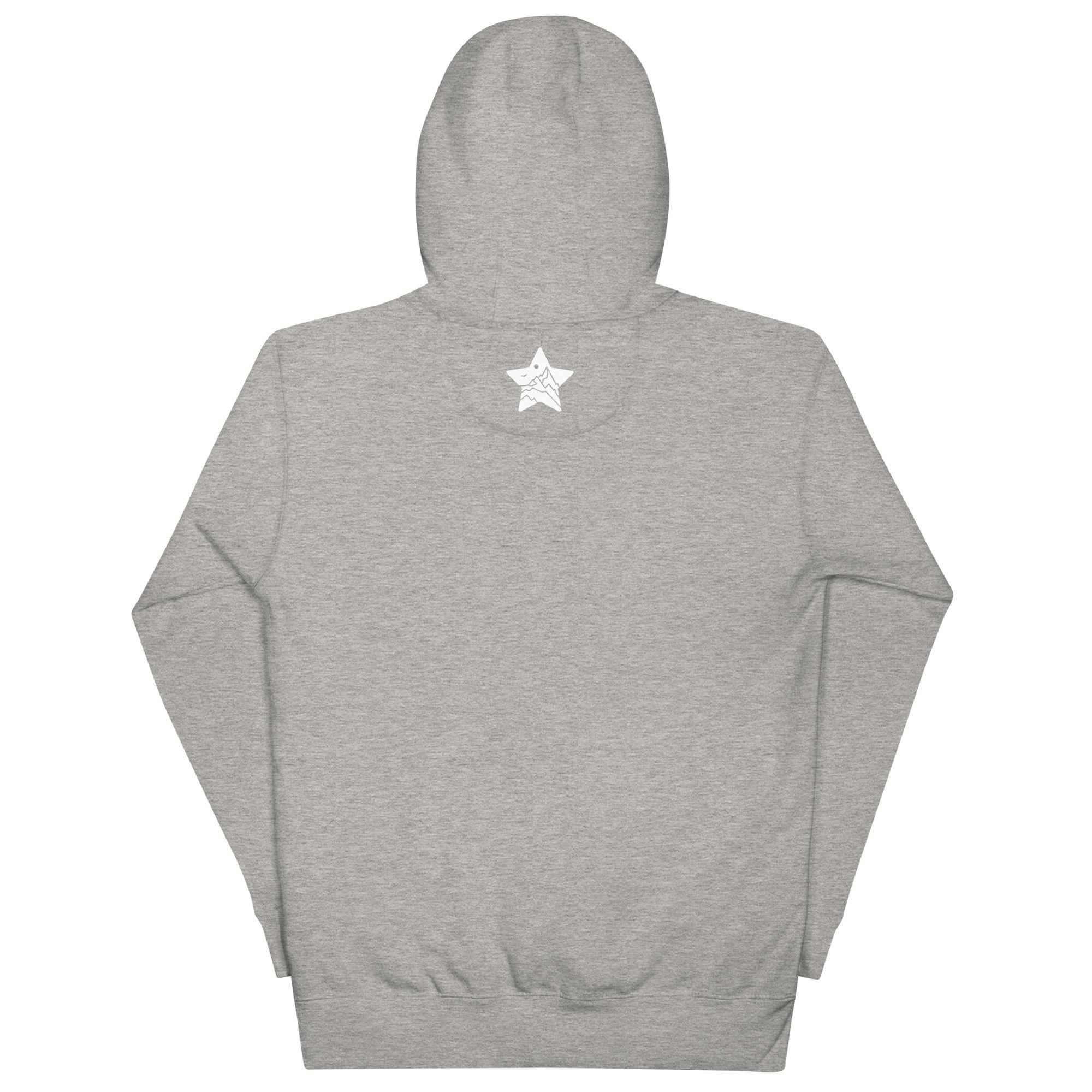 Cotton Heritage unisex premium carbon grey hoodie back, MountainStarGalaxy star logo