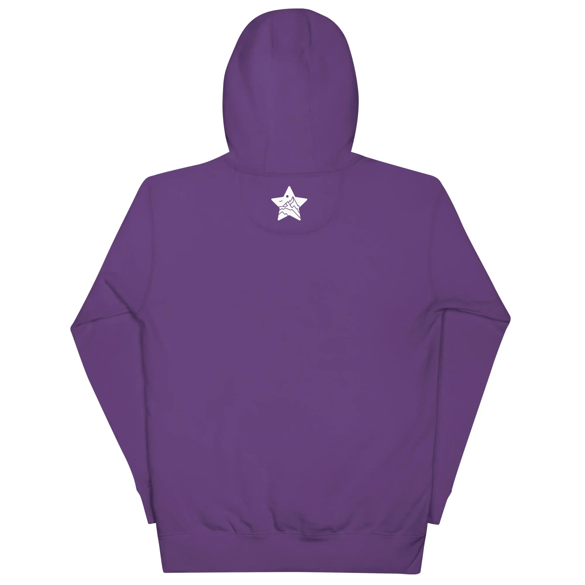 MountainStarGalaxy unisex purple pullover hoodie with white star logo on back