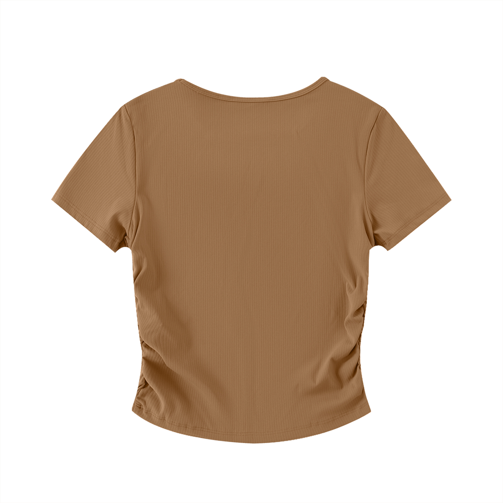 MountainStarGalaxy Women’s Ruched Bodycon Crop Top shirt Beige