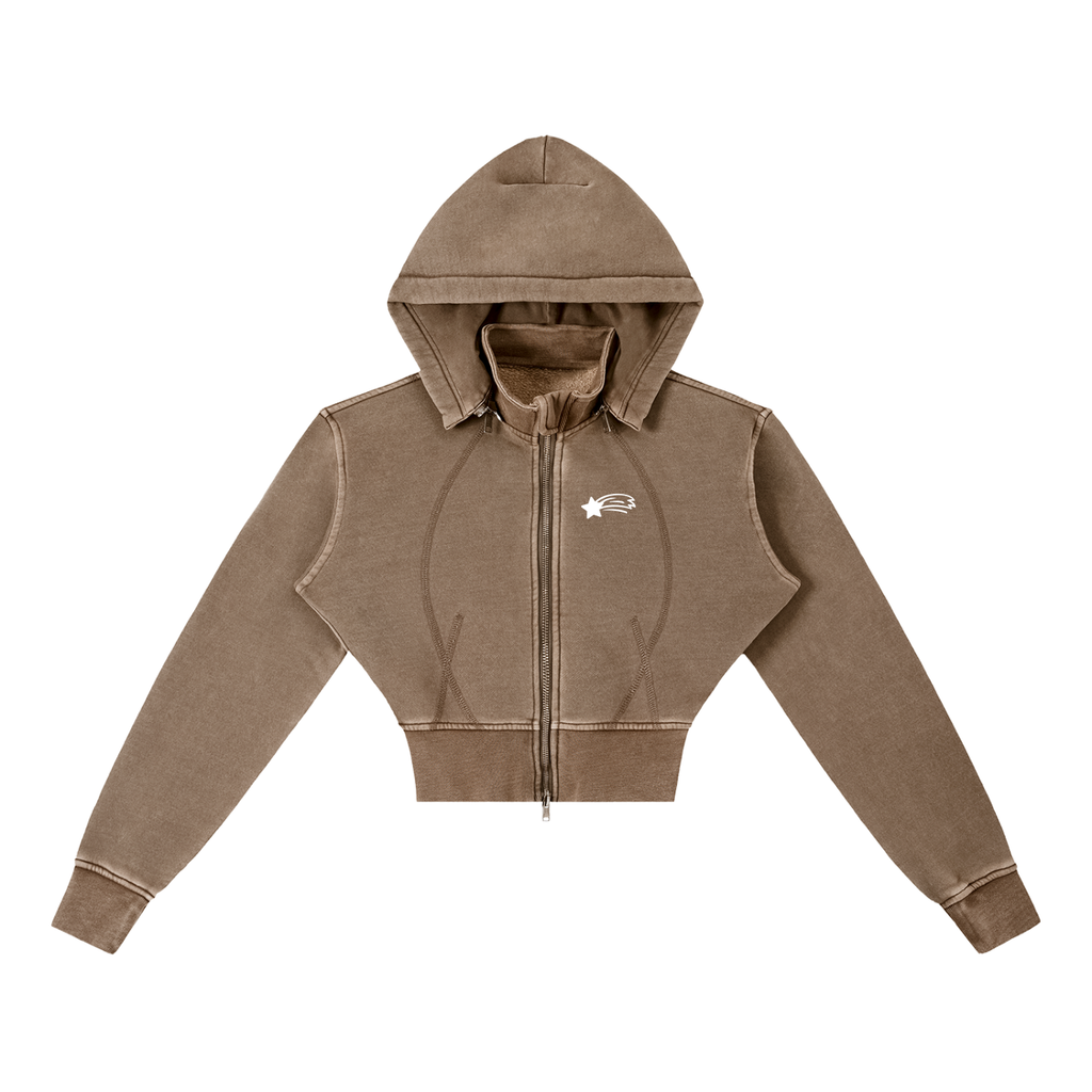 MountainStarGalaxy Women’s Vintage Washed Cropped Fleece Hoodie Coffee