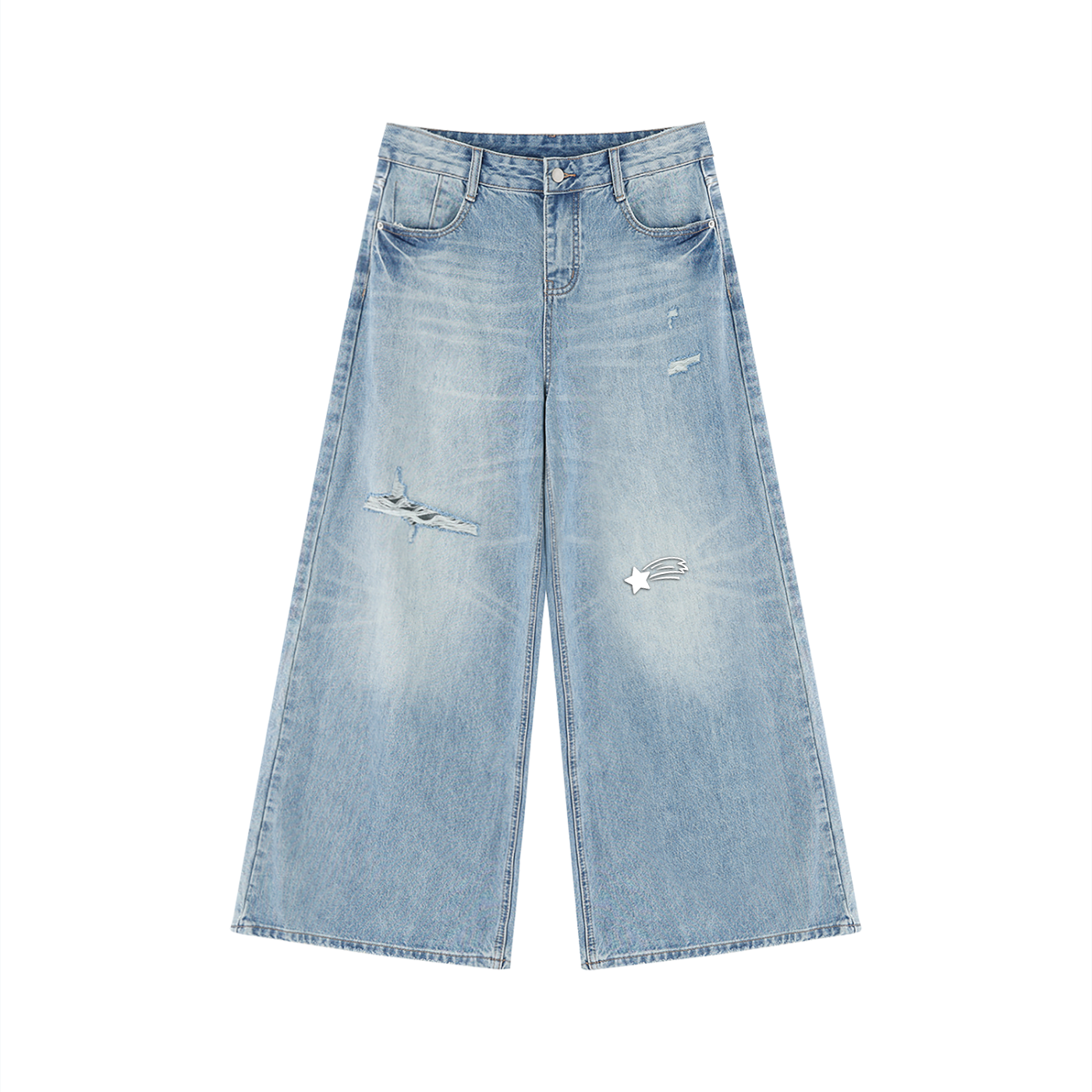 MountainStarGalaxy Women's Vintage Wash Distressed Wide Leg Jeans