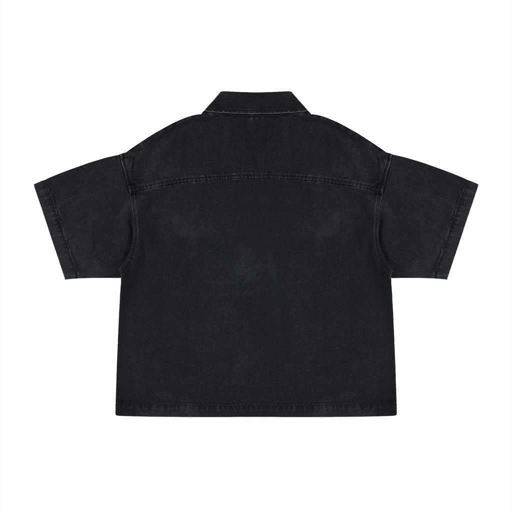 MountainStarGalaxy Unisex Vintage Wash Boxy Quarter-Zip Denim Shirt