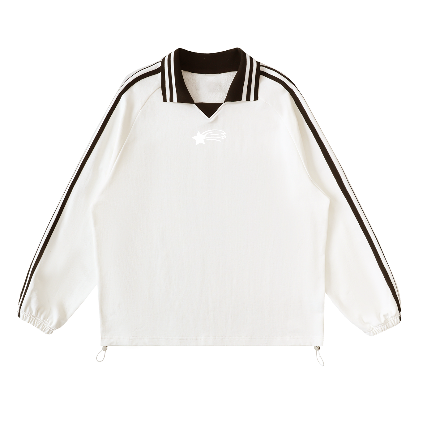 MountainStarGalaxy Unisex Contrast Striped Lapel Collar Sweatshirt White