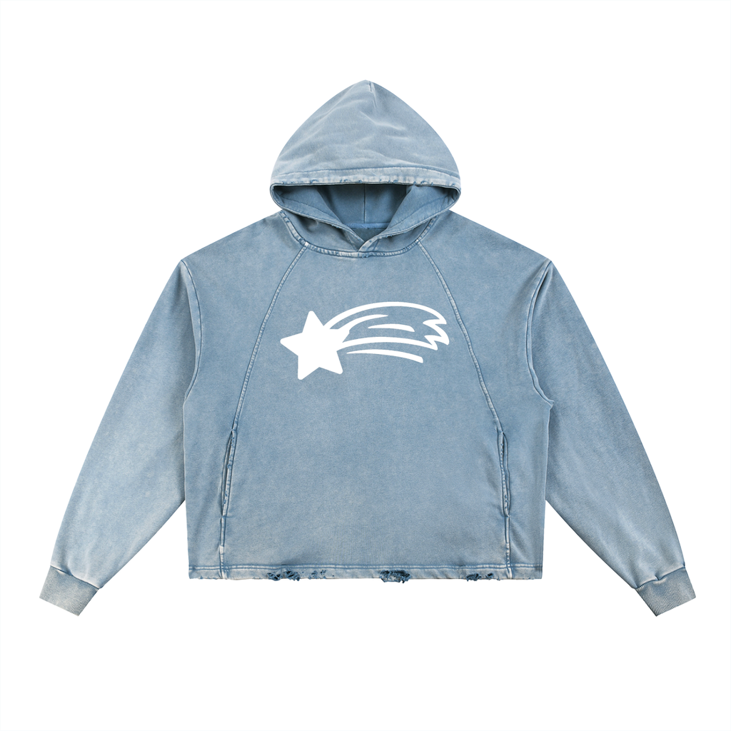 MountainStarGalaxy Unisex Vintage Washed Frayed-Hem Hoodie Blue