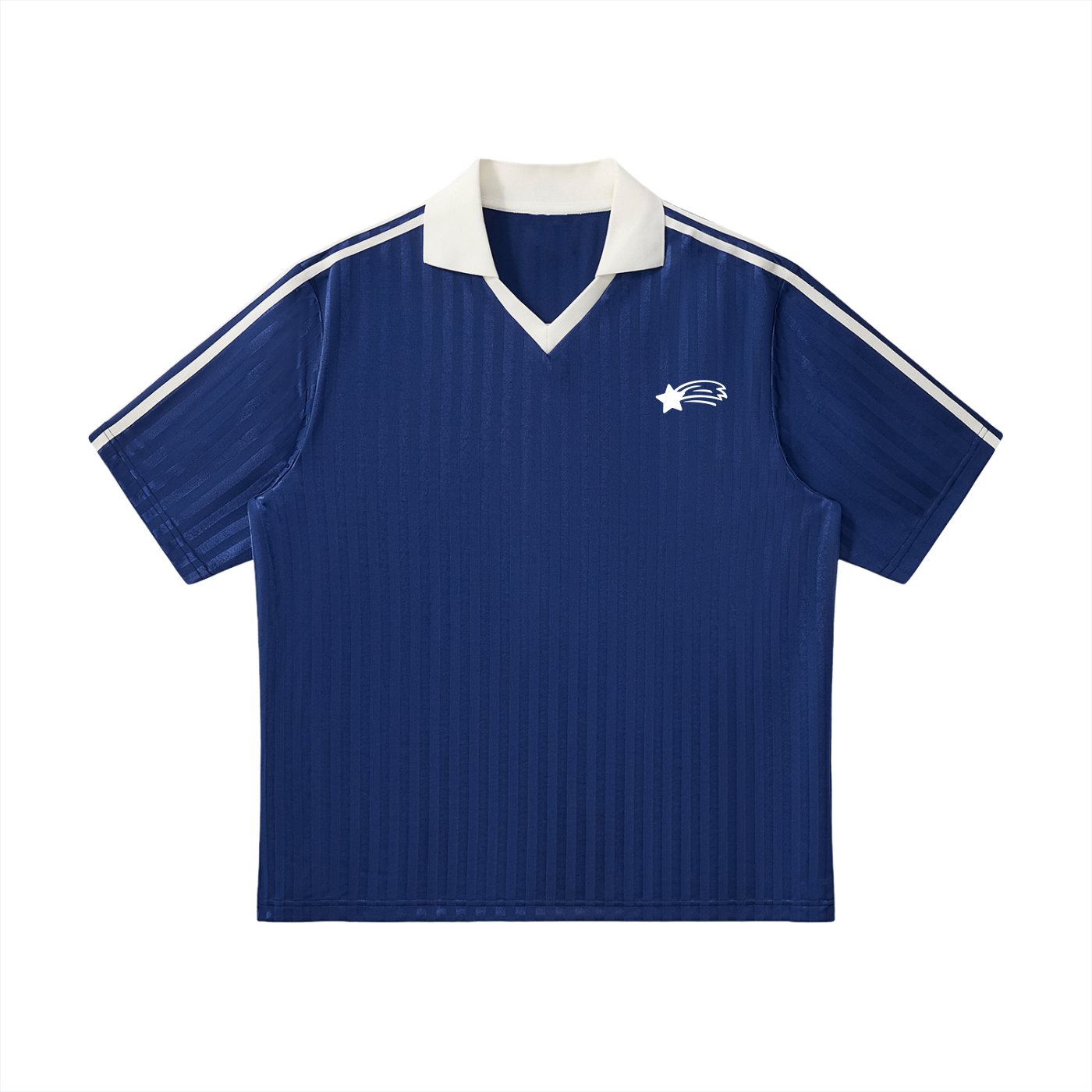 MountainStarGalaxy Contrast Collar Striped Soccer Jersey Navy Blue with White