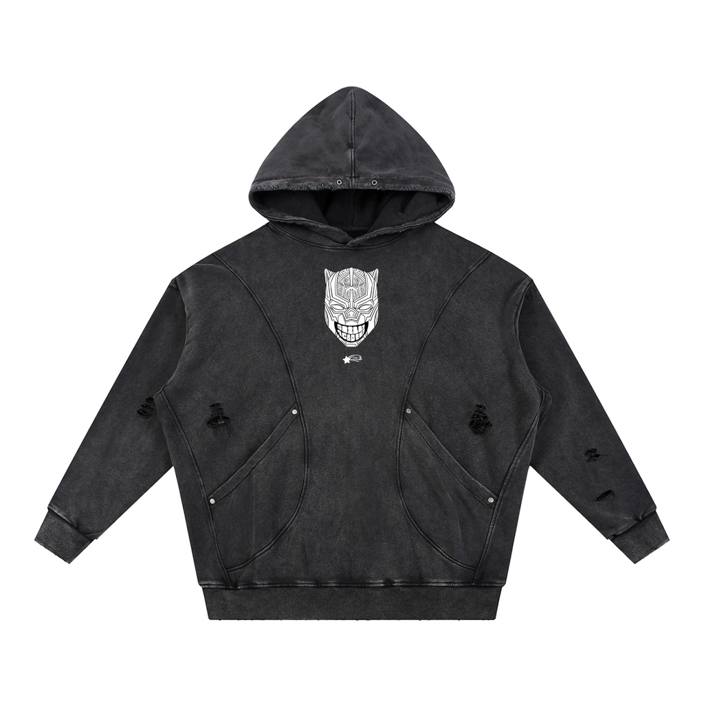 MountainStarGalaxy Snow Washed Distressed Panel Pocket Hoodie Black