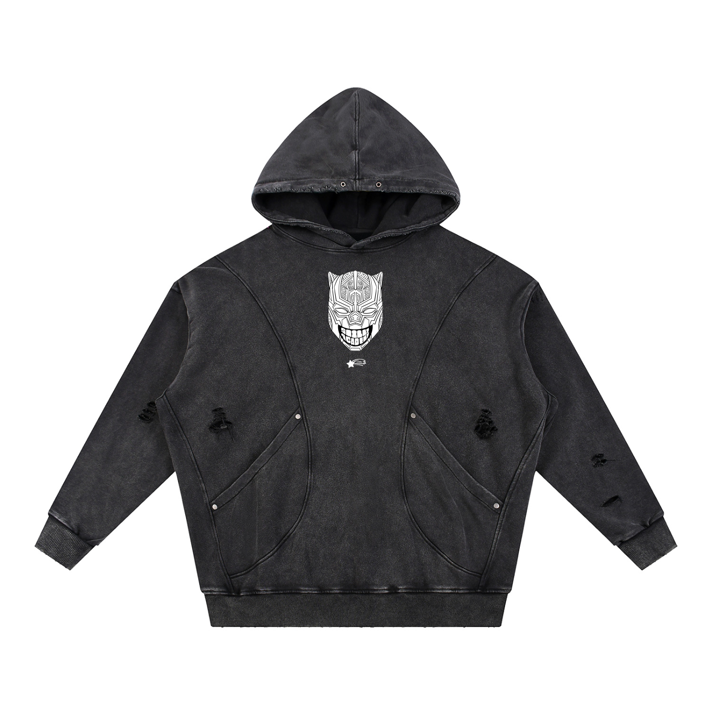 MountainStarGalaxy Snow Washed Distressed Panel Pocket Hoodie Black