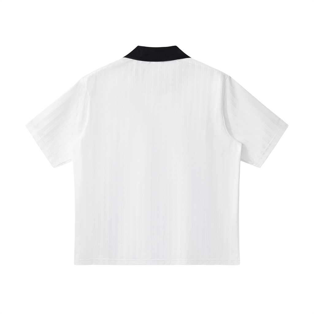 MountainStarGalaxy Contrast Collar Striped Soccer Jersey White with Black