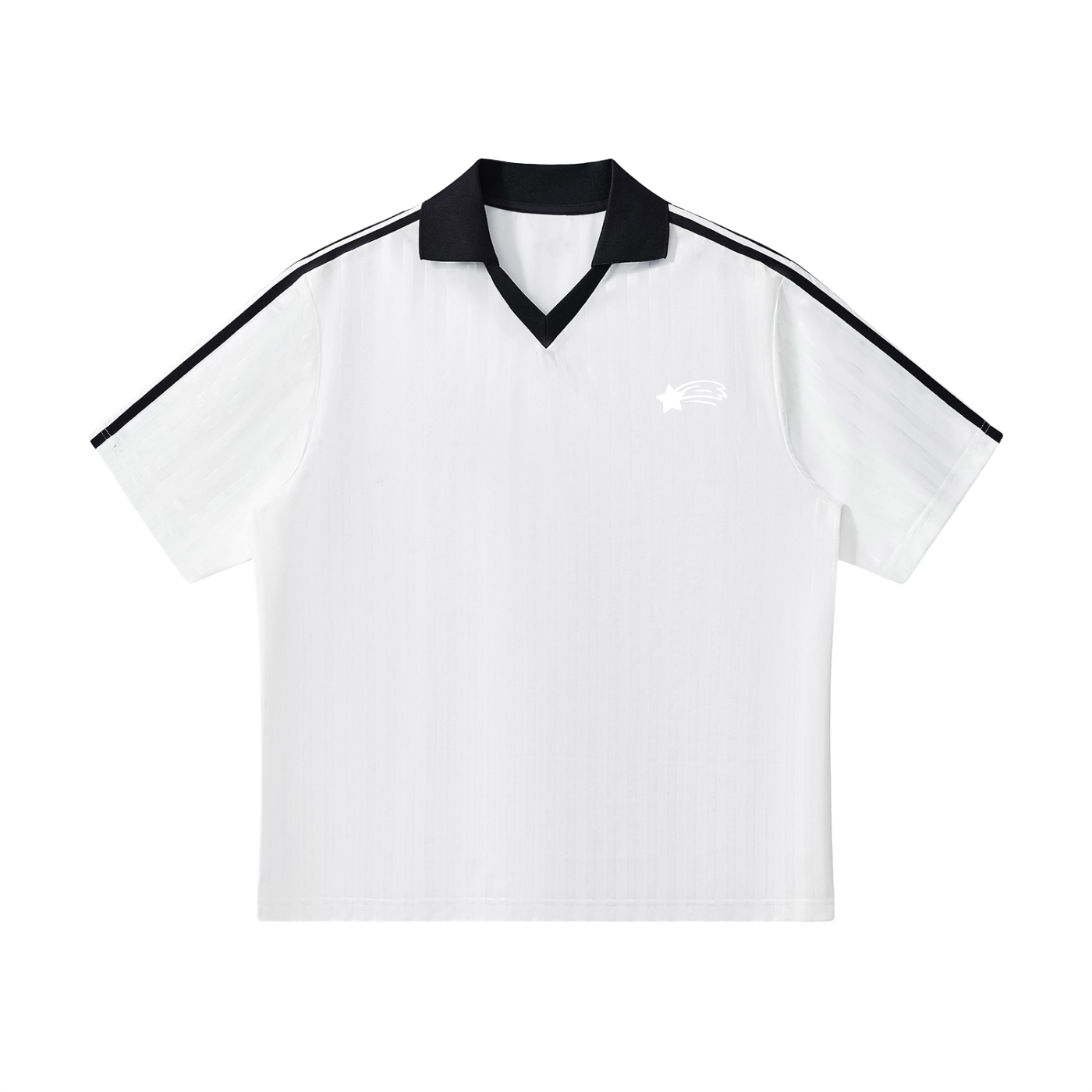 MountainStarGalaxy Contrast Collar Striped Soccer Jersey White with Black